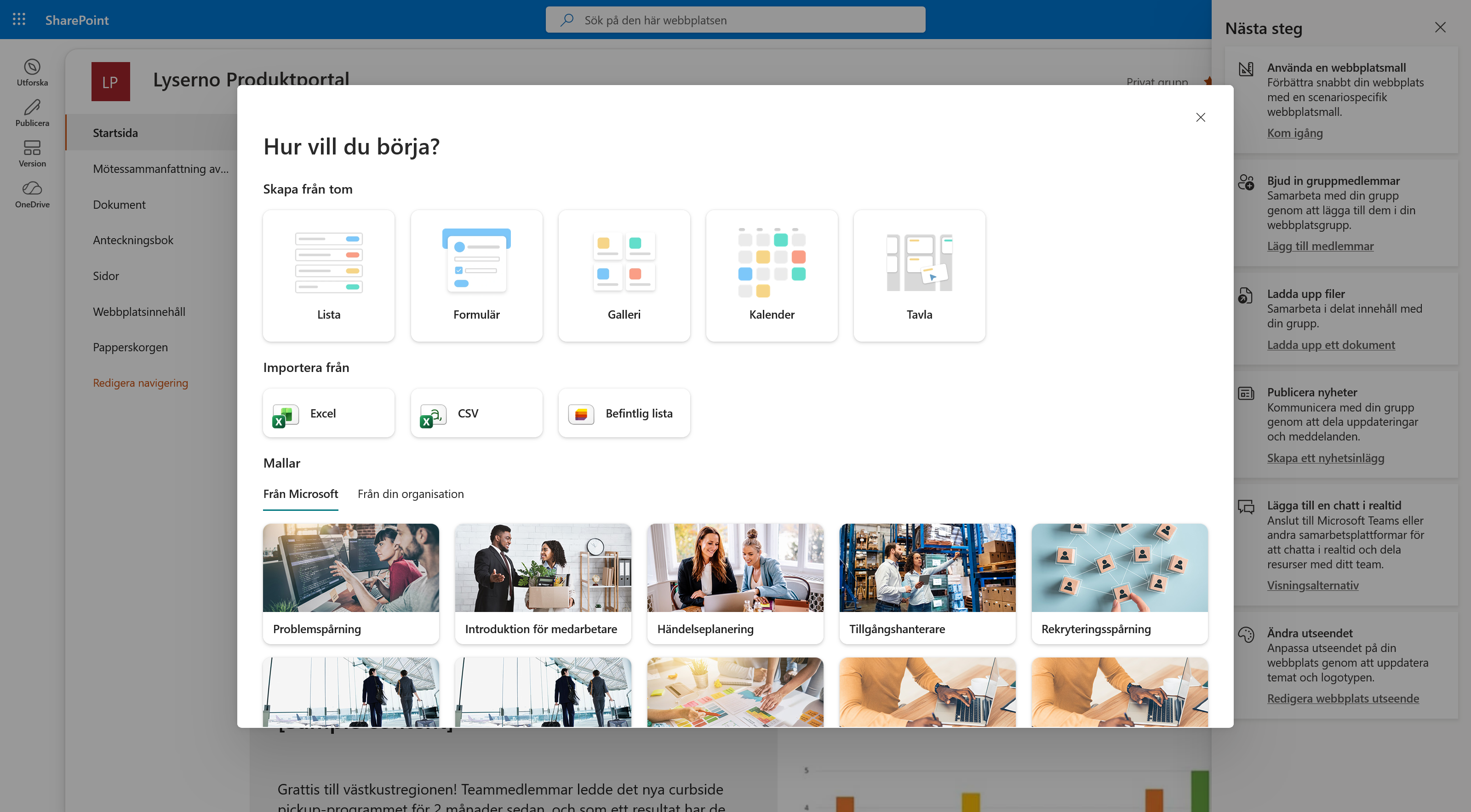 Dialogen Hur vill du börja med Excel under Importera från