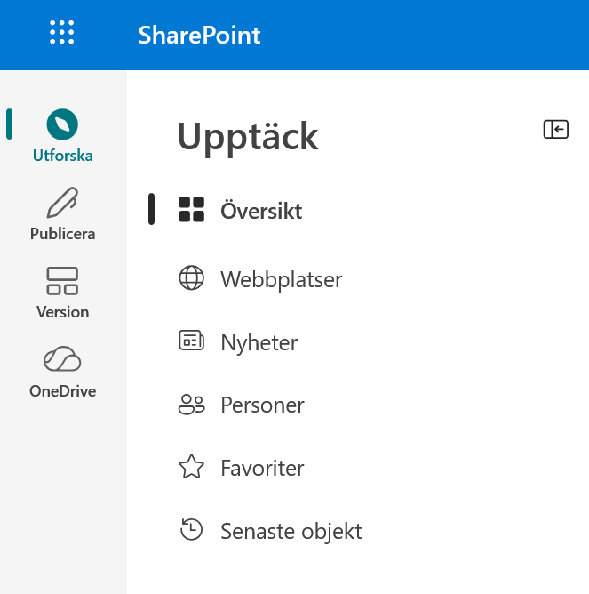 Vänsternavigeringen i SharePoint med Version markerat