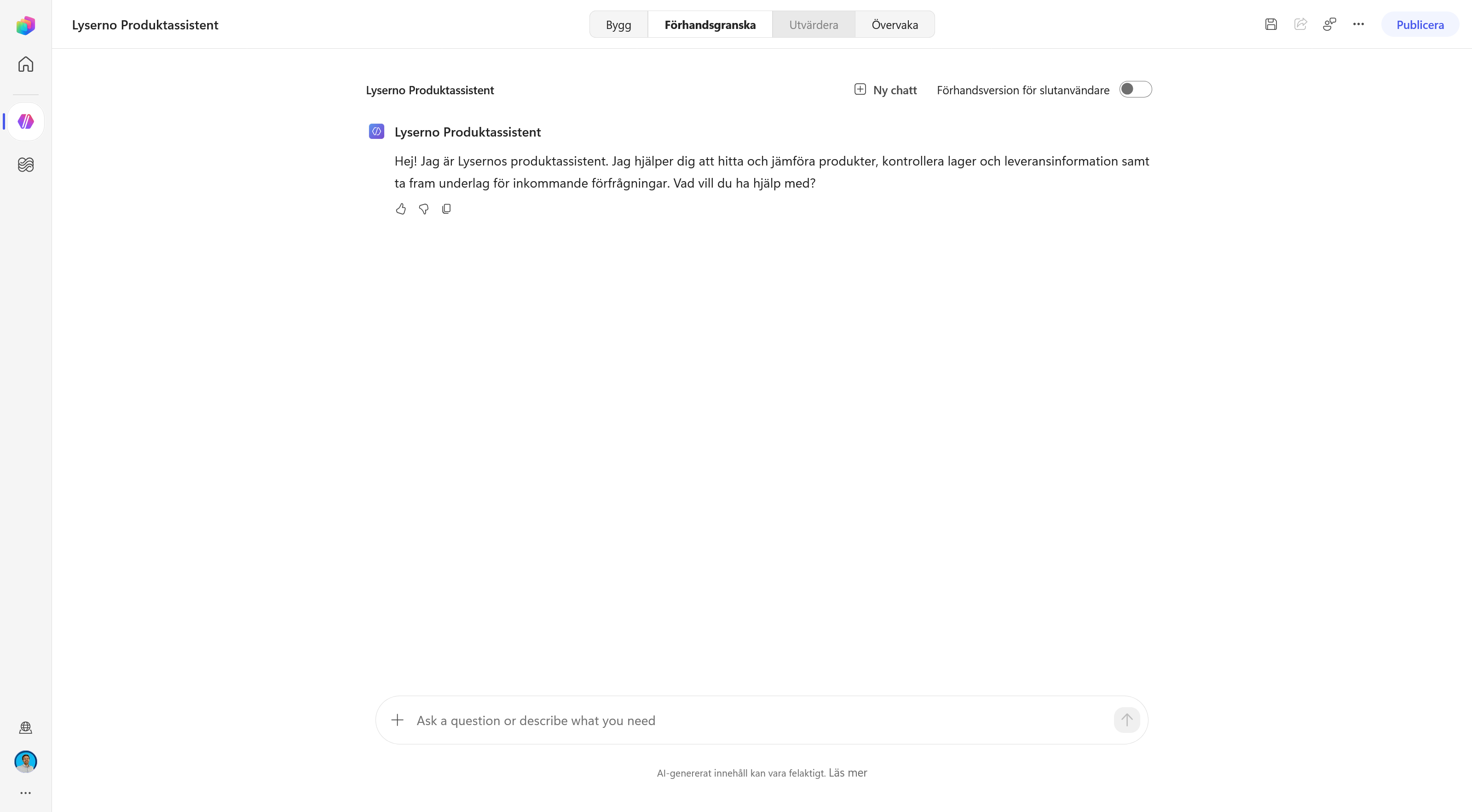 Förhandsgranskningen med Lysernos hälsningsmeddelande