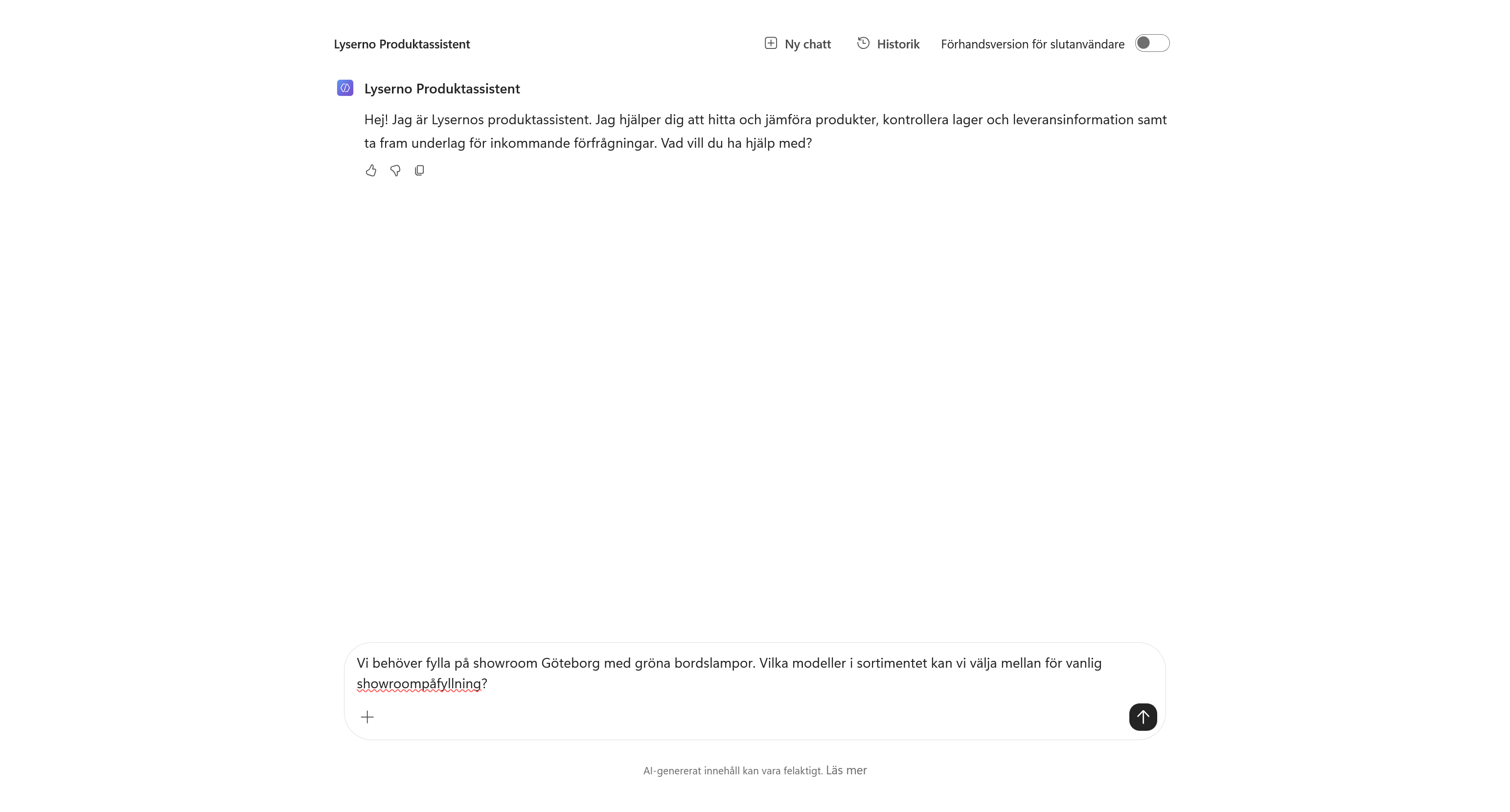 Testfrågan inskriven i förhandsgranskningen