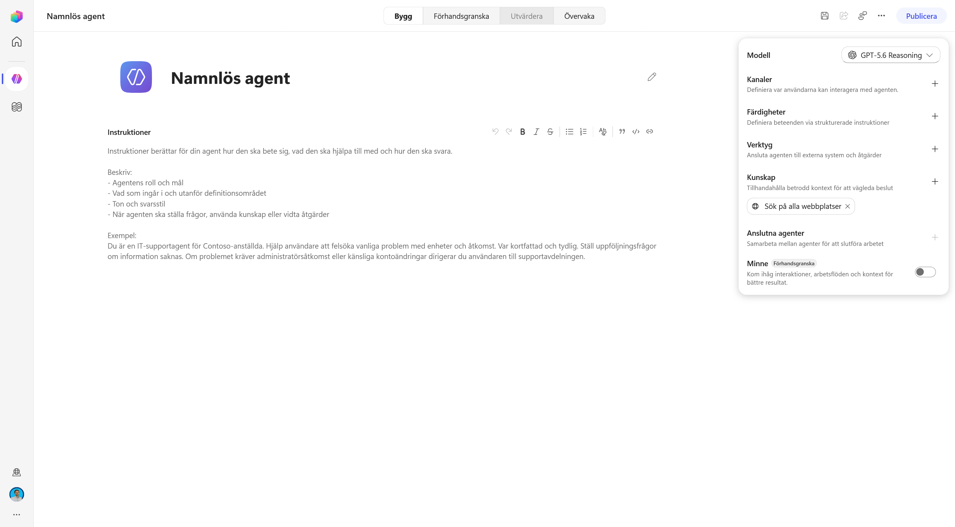 Agentbyggaren med en ny namnlös agent