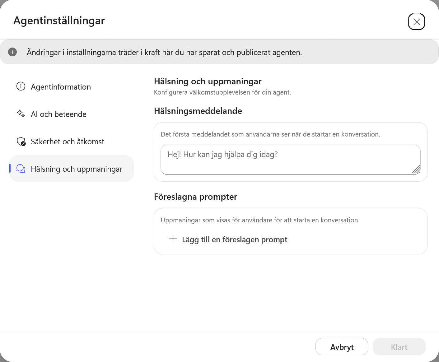 Det förvalda hälsningsmeddelandet