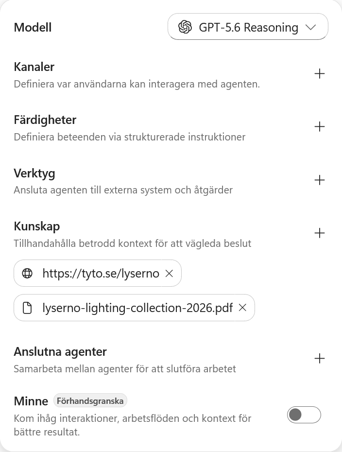 Produktkatalogen och Lysernos webbplats under Kunskap