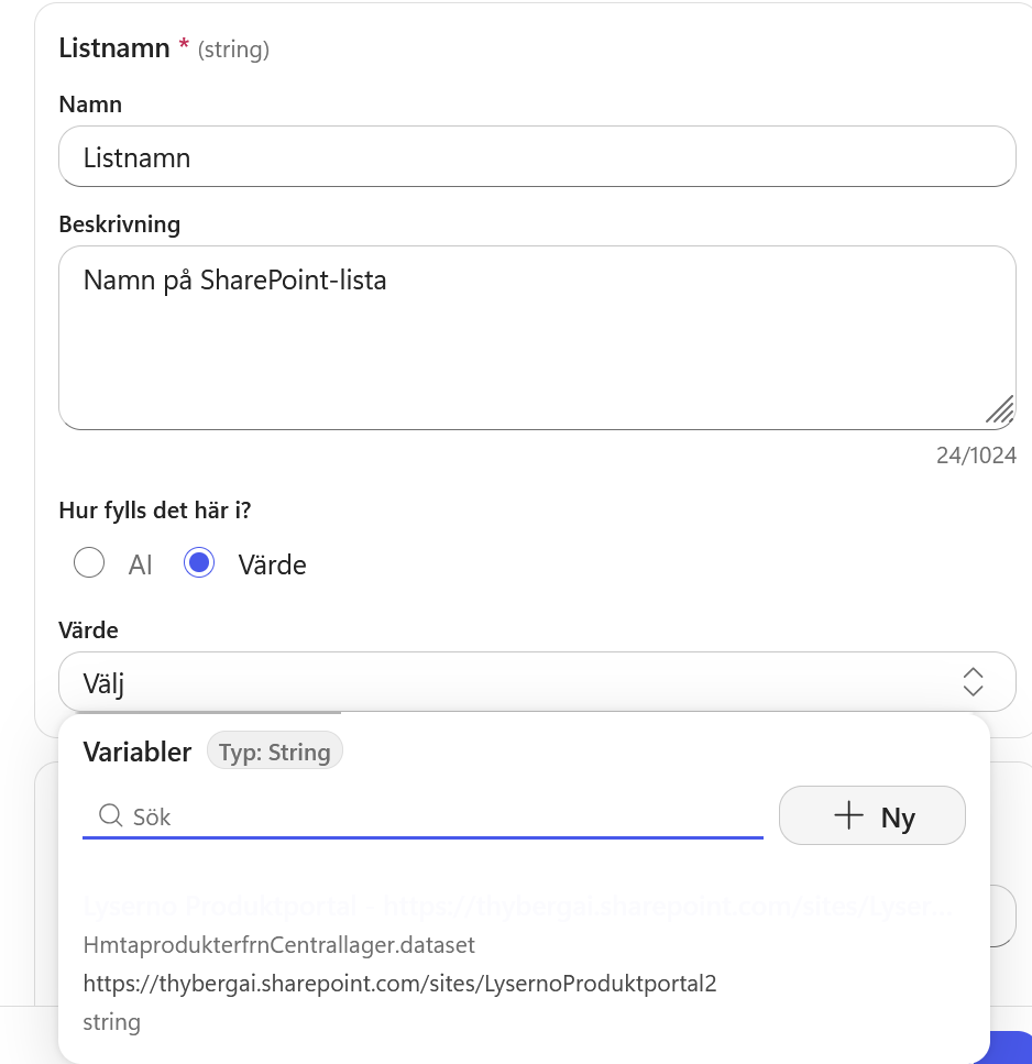 Listnamn ändras från AI till Värde