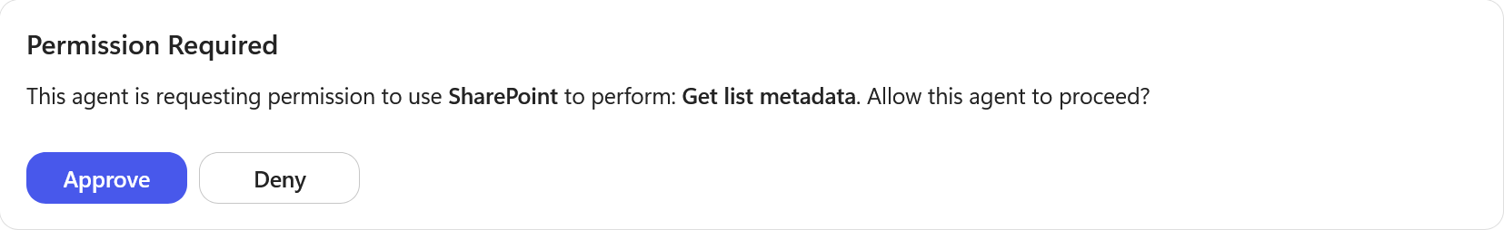 Agenten ber om tillåtelse att använda SharePoint
