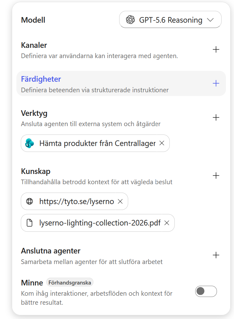 Färdigheter i agentens högra panel