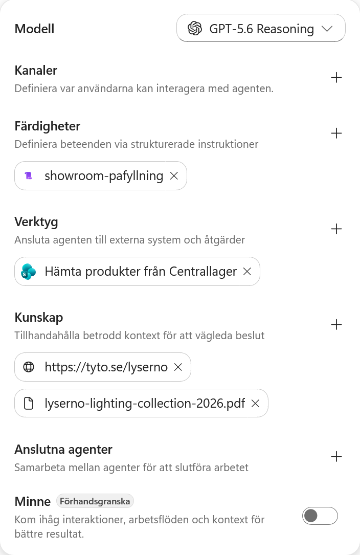 Showroom-pafyllning visas under Färdigheter