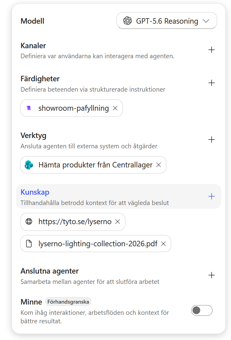 Plustecknet vid Kunskap i agentens högra panel