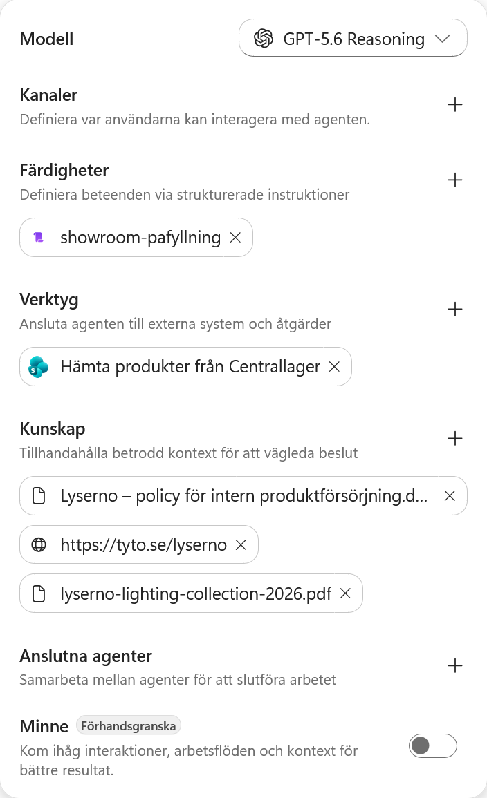 Styrdokumentet visas bland agentens kunskapskällor