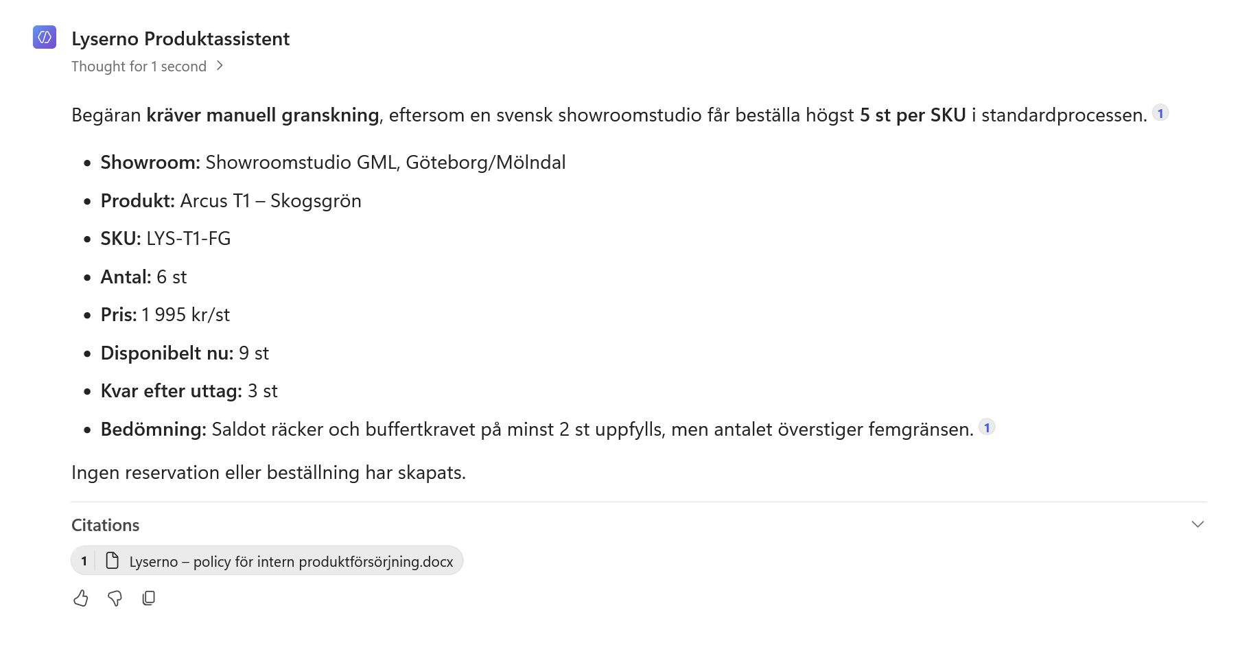 Agenten bedömer att sex exemplar till en svensk showroomstudio kräver manuell granskning