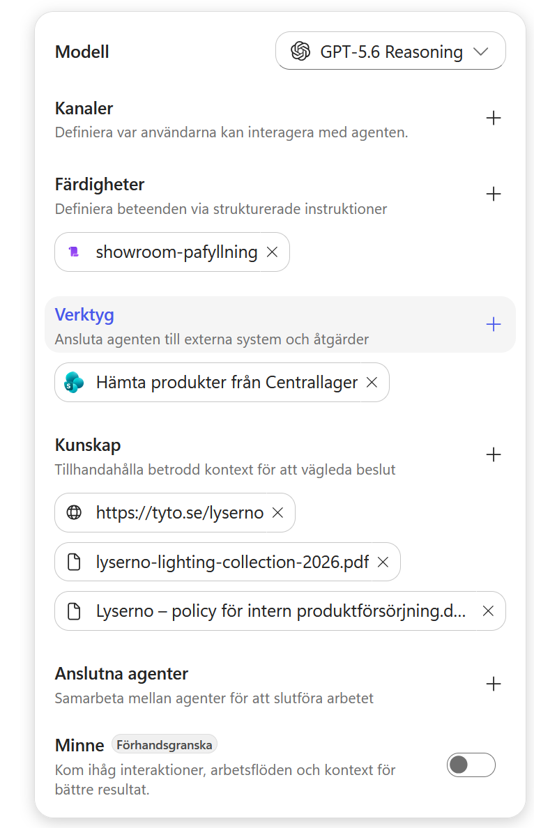 Plustecknet vid Verktyg i agentens högra panel