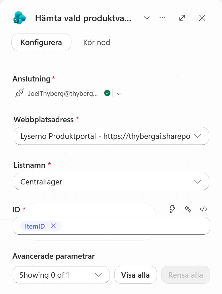 Hämta vald produktvariant är färdigkonfigurerad