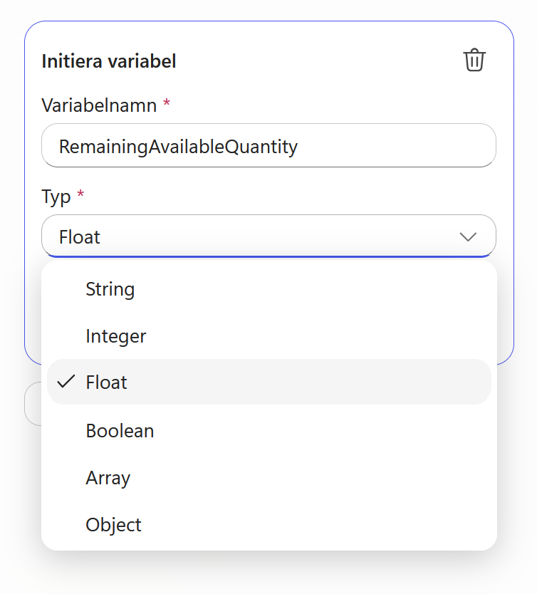 RemainingAvailableQuantity får typen Float