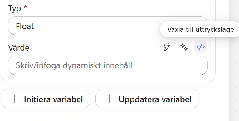 Värdefältet växlas till uttrycksläge