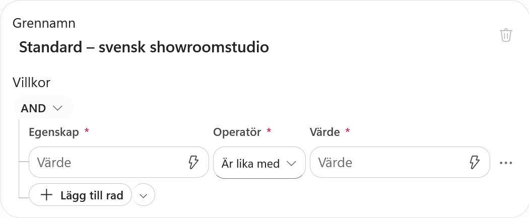 Den första grenen heter Standard svensk showroomstudio