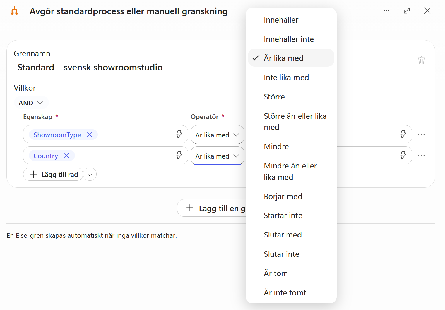 Operatorn Är lika med används för Country