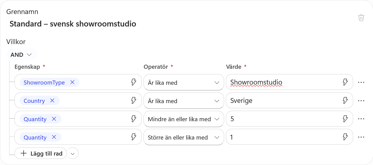 Quantity ska vara större än eller lika med 1