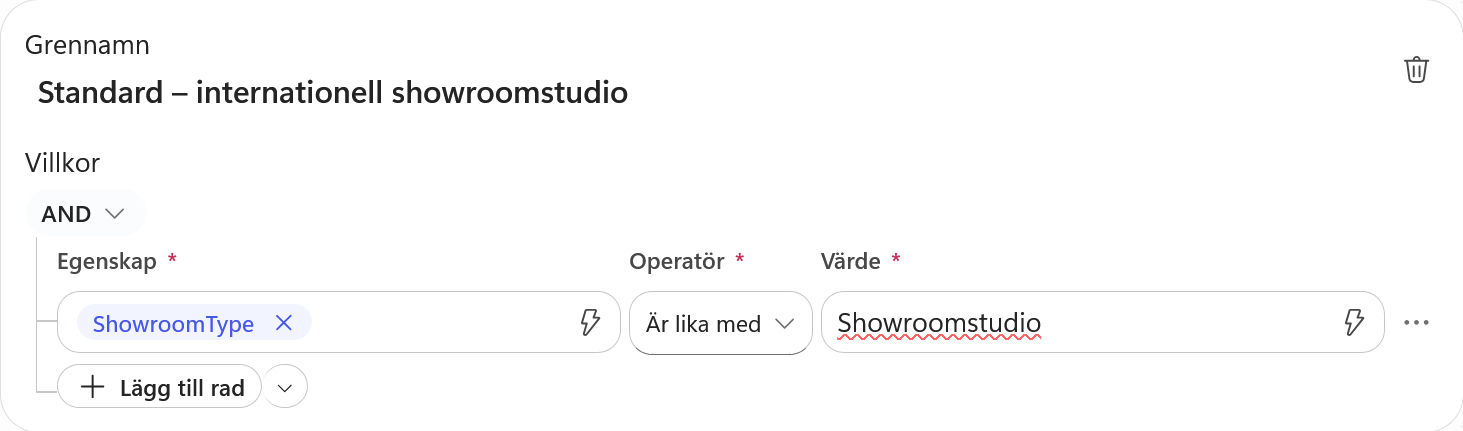 ShowroomType ska vara lika med Showroomstudio