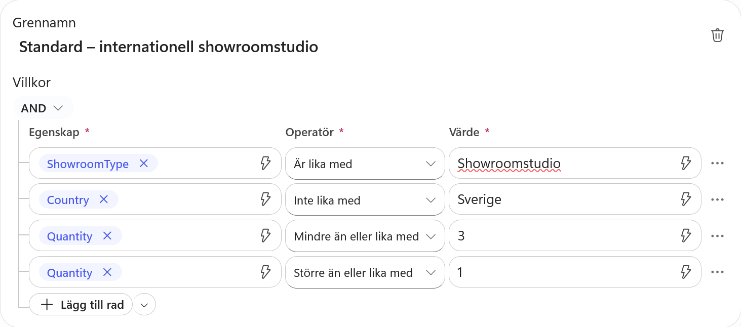 Quantity ska vara större än eller lika med 1