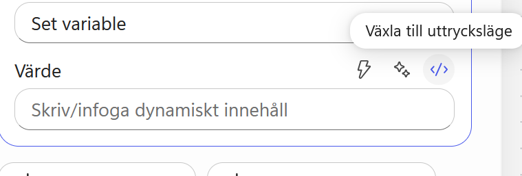 Värdefältet för ResultMessage växlas till uttrycksläge