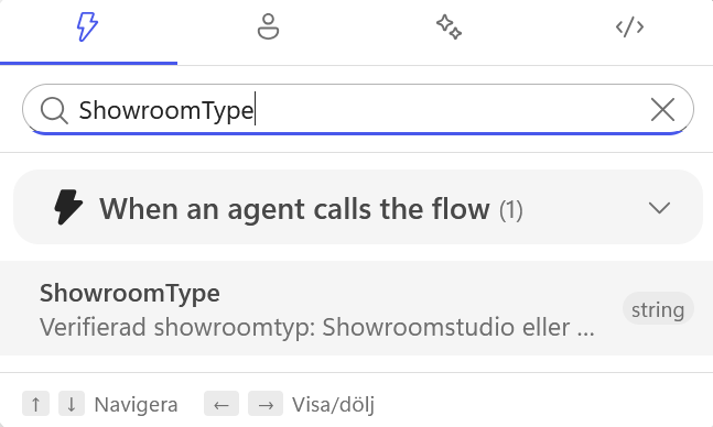 ShowroomType väljs för mejlets brödtext