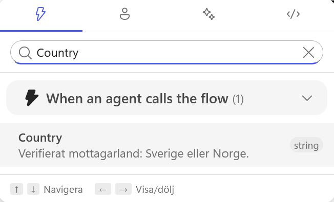 Country väljs för mejlets brödtext
