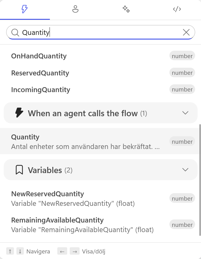Quantity väljs för mejlets brödtext
