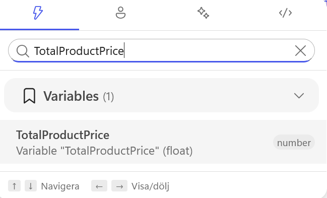 TotalProductPrice väljs från Variables