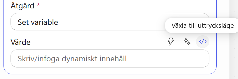 Värdefältet för ResultMessage växlas till uttrycksläge