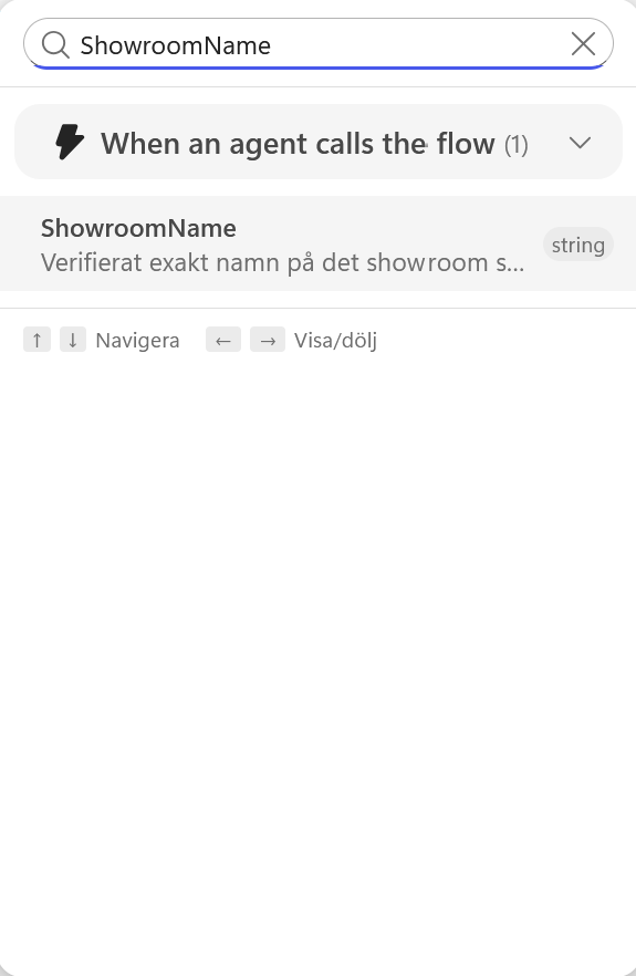 ShowroomName söks fram för ämnesraden