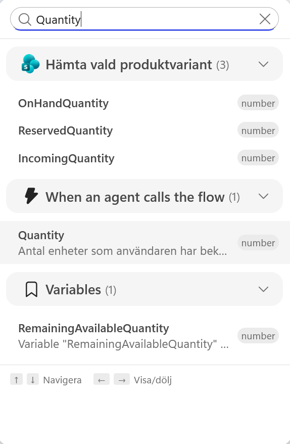 Quantity söks fram för ämnesraden