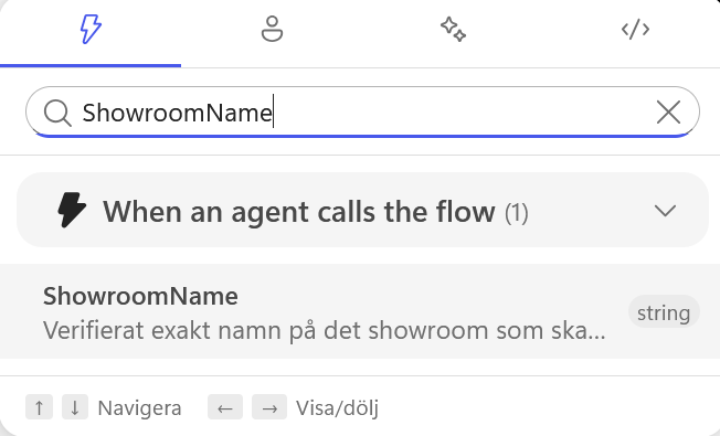 ShowroomName väljs för granskningsmejlet
