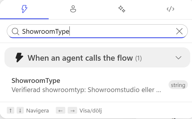 ShowroomType väljs för granskningsmejlet