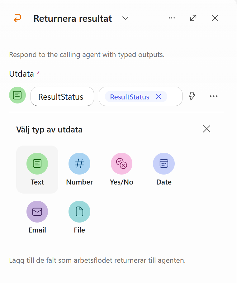 Text väljs som typ för den andra utdatan