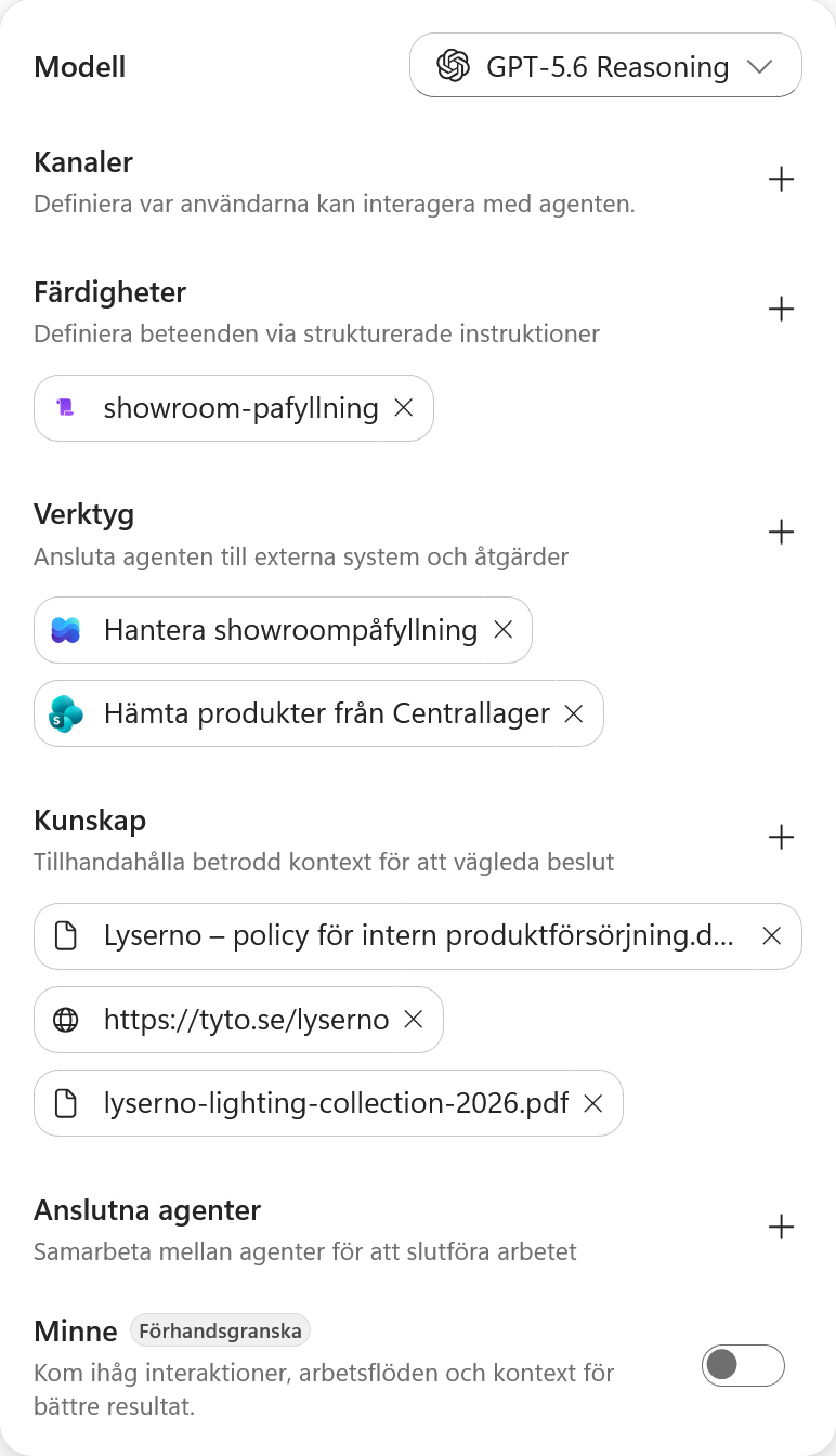 Hantera showroompåfyllning visas under Verktyg