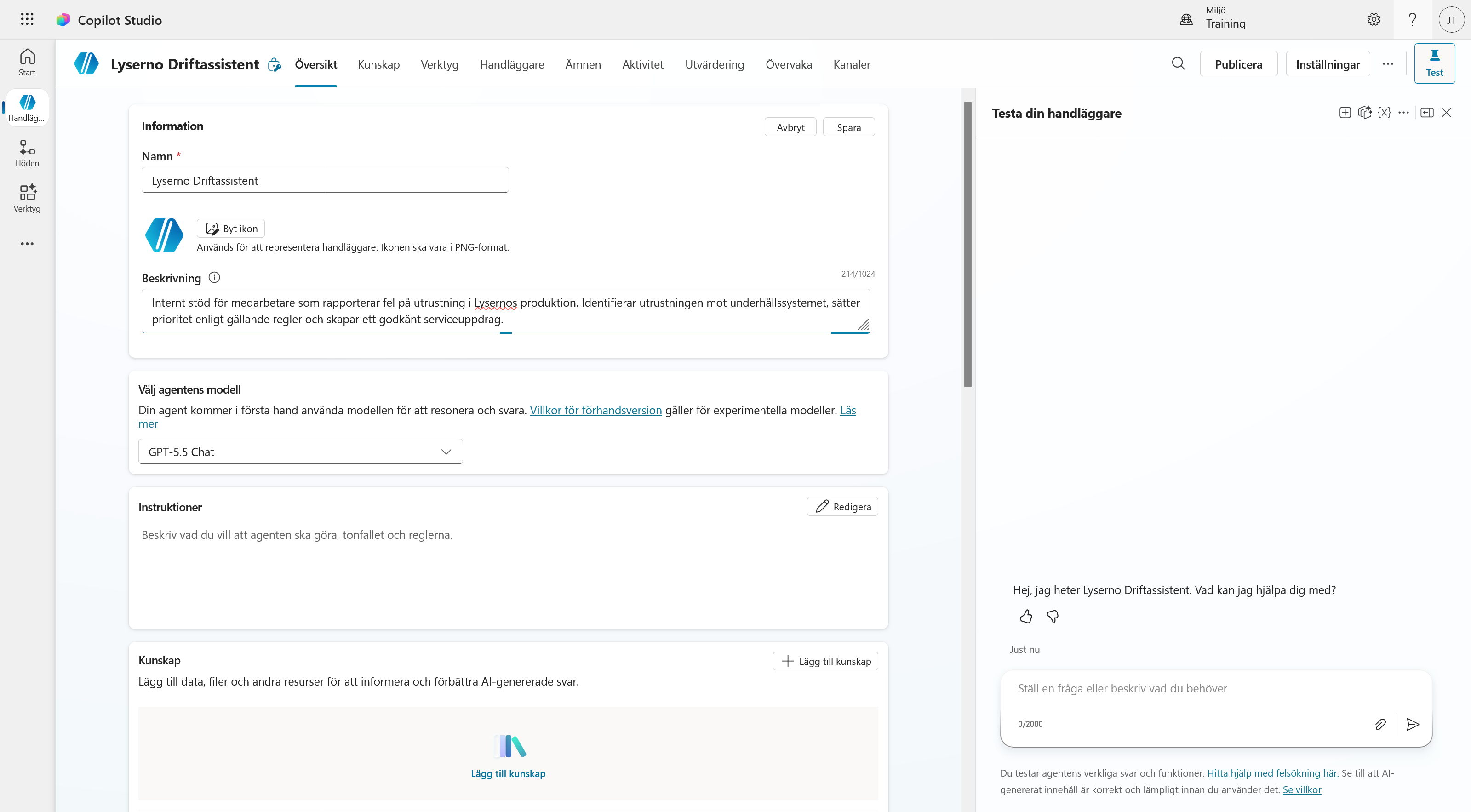 Rutan Information i redigeringsläge med beskrivningen ifylld