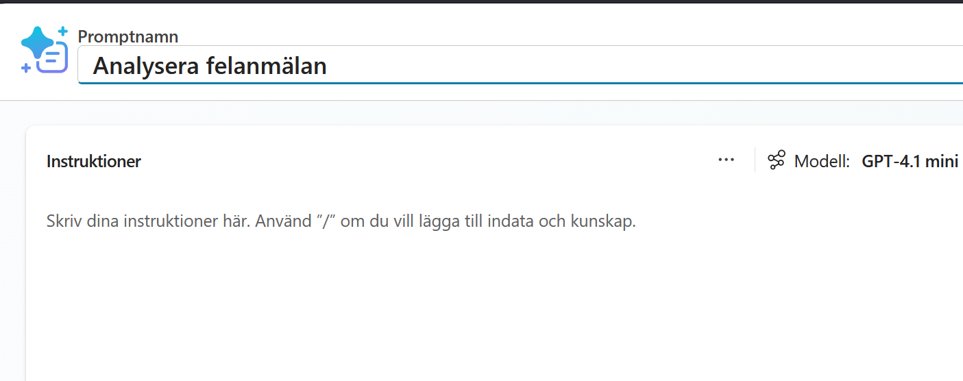 Prompten med namnet Analysera felanmälan