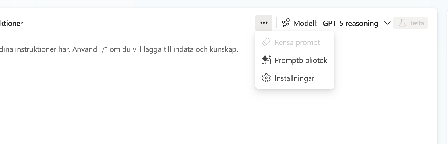Menyn med tre punkter där Inställningar finns
