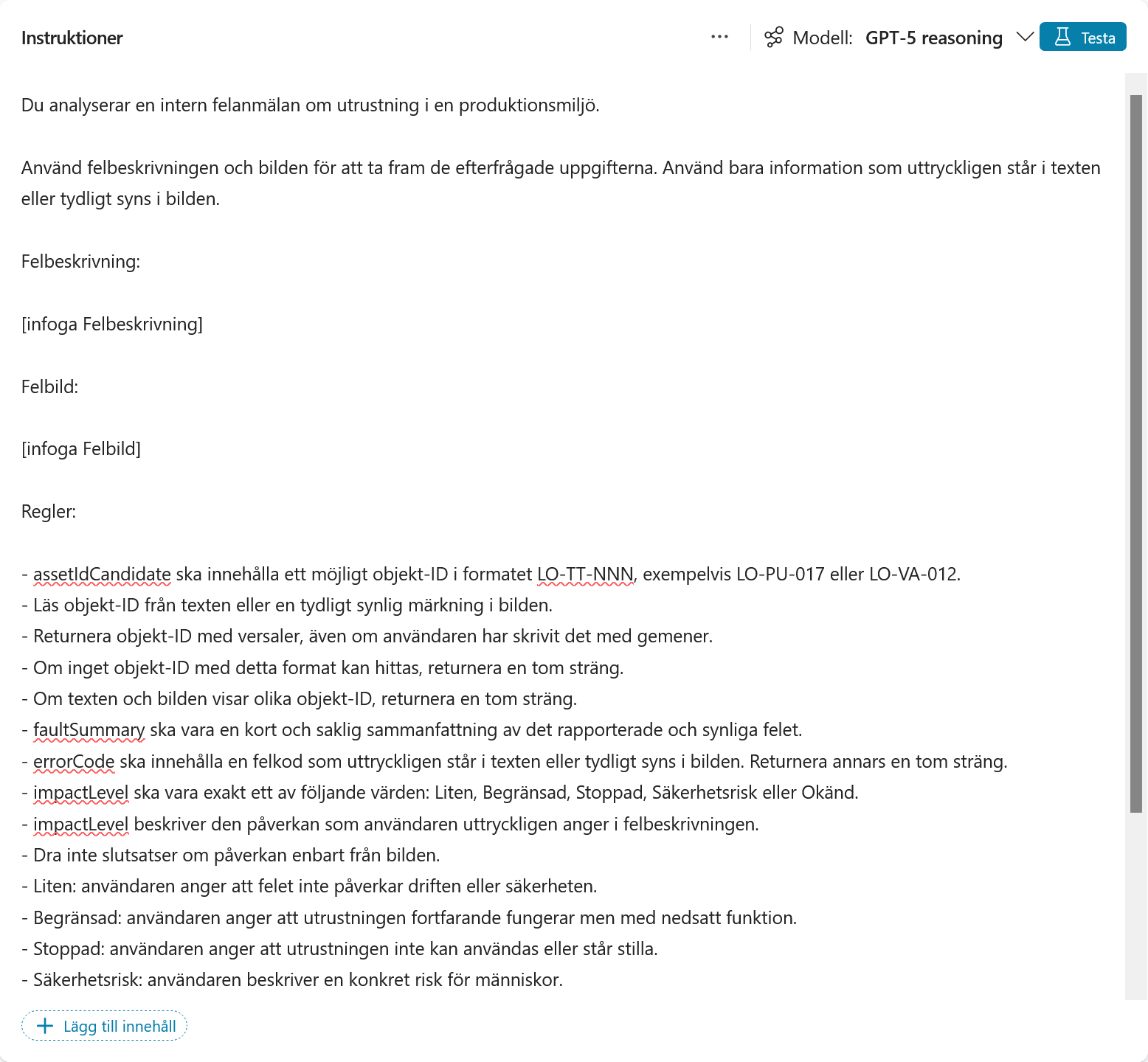 Instruktionerna inklistrade med de två platshållarna