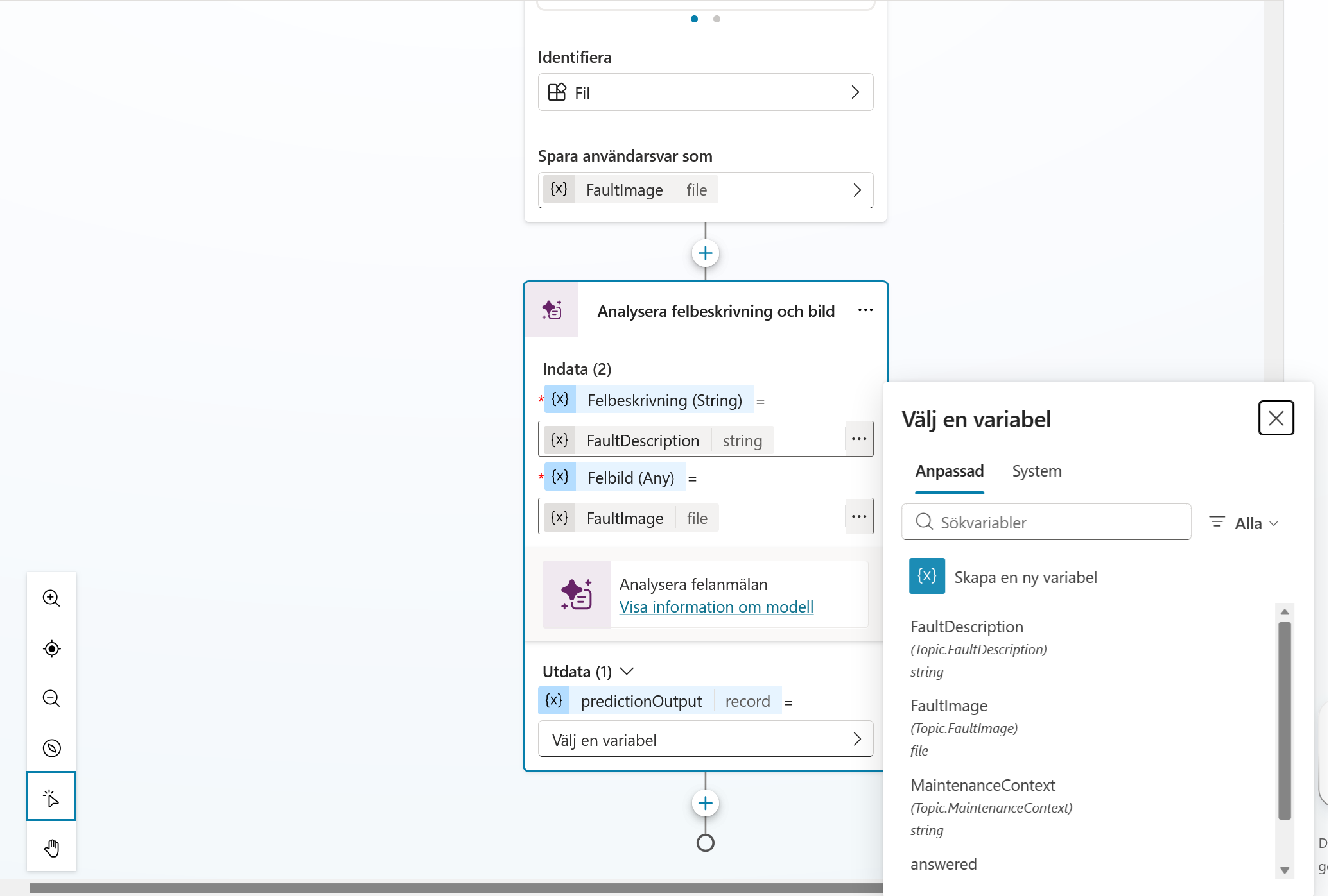 Utdata med valet Skapa en ny variabel