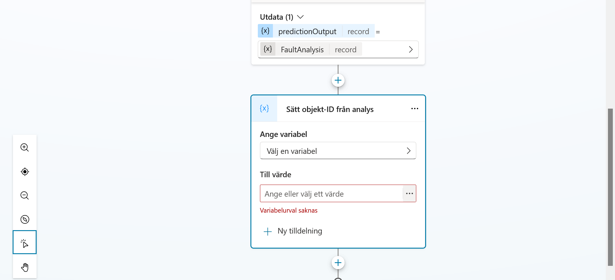 Den tomma noden Sätt objekt-ID från analys