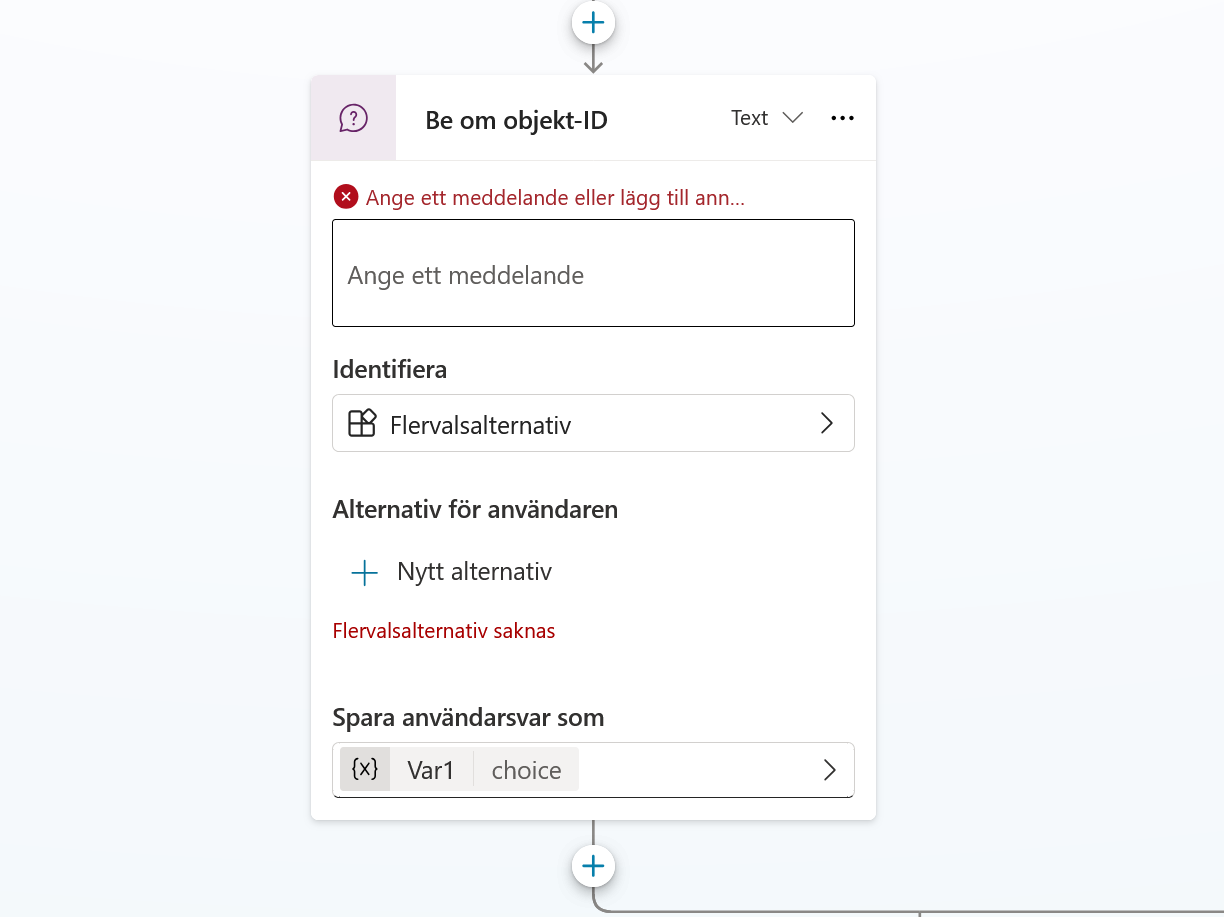 Den tomma frågenoden Be om objekt-ID