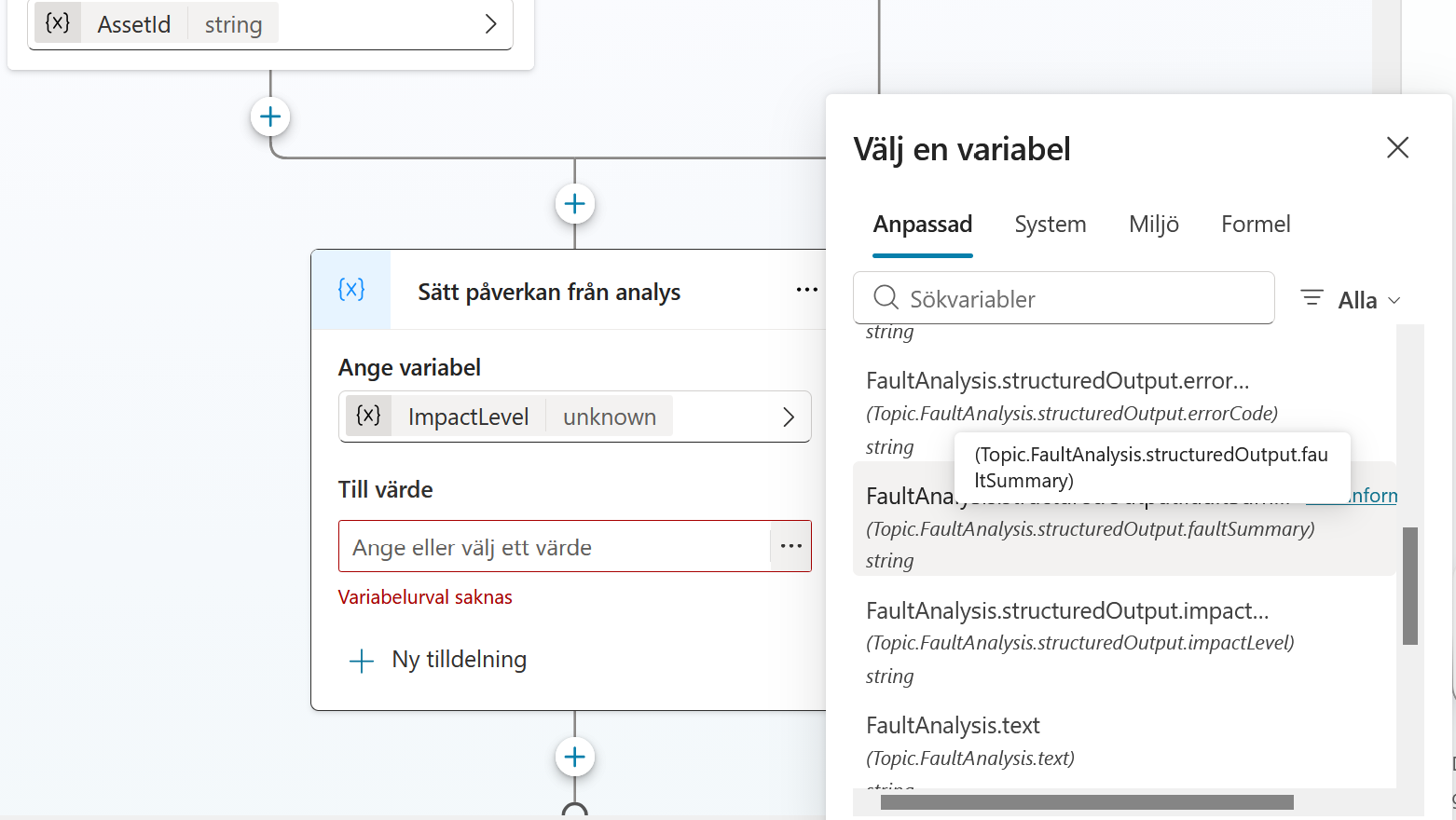 Värdet impactLevel under FaultAnalysis structuredOutput