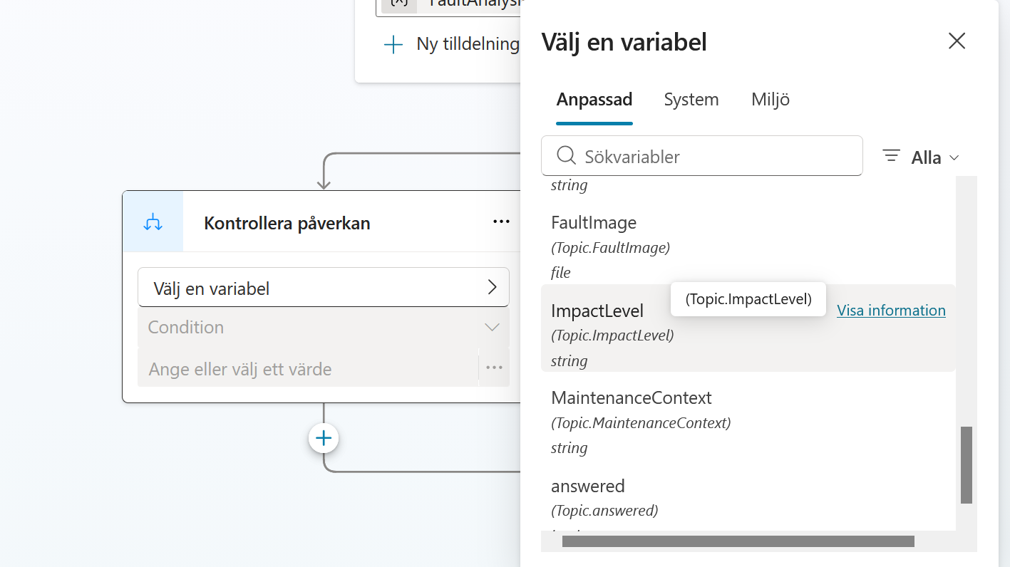 Variabelväljaren med ImpactLevel