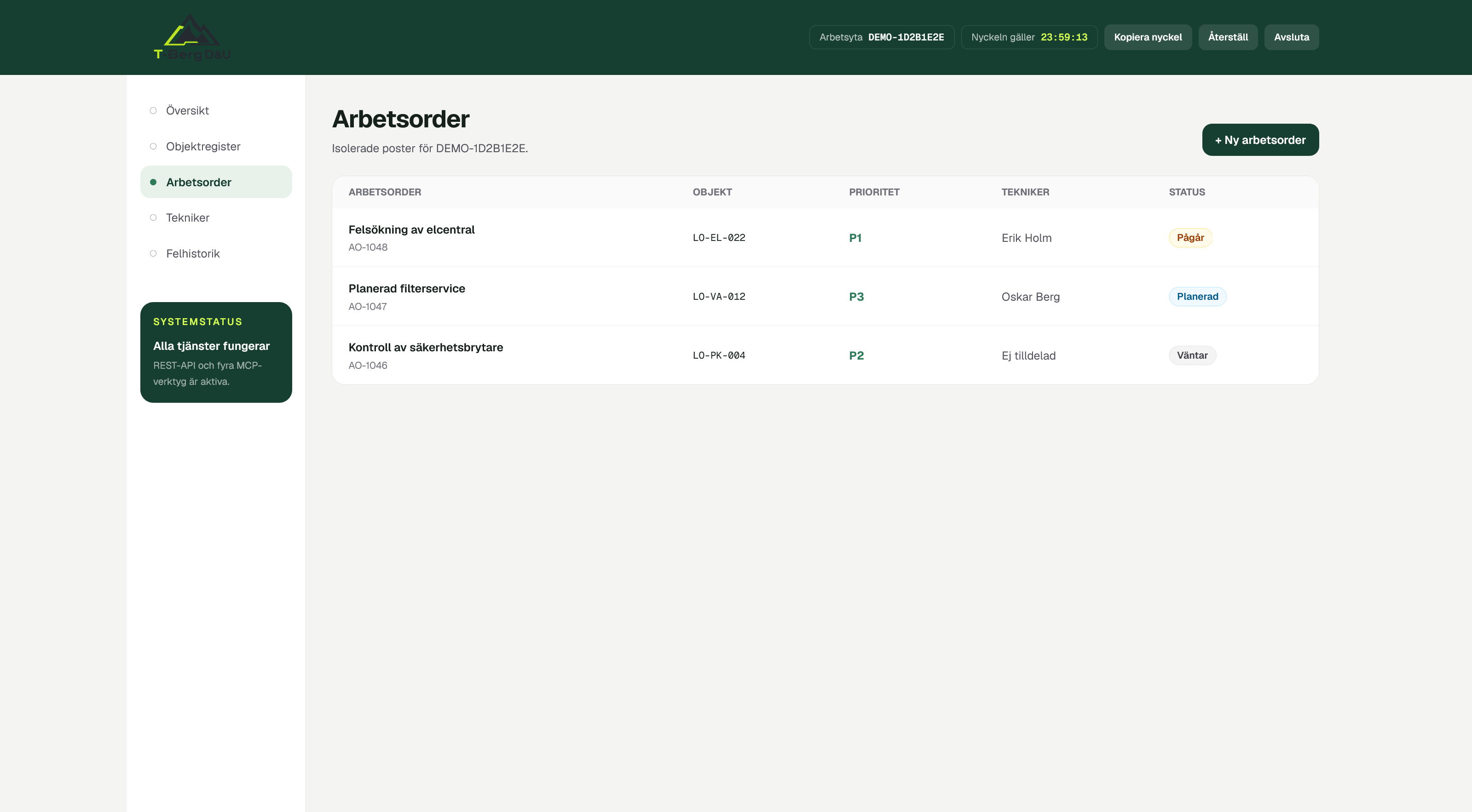 Arbetsordrar i T-Berg D&U