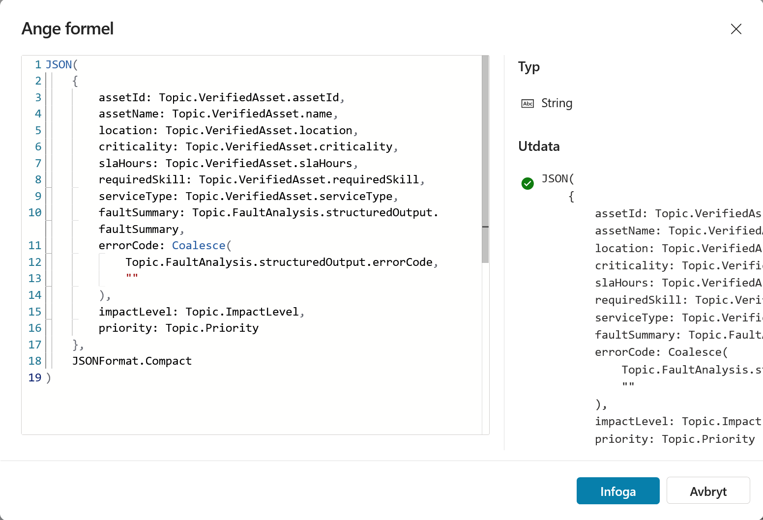 JSON-formeln för det verifierade underlaget
