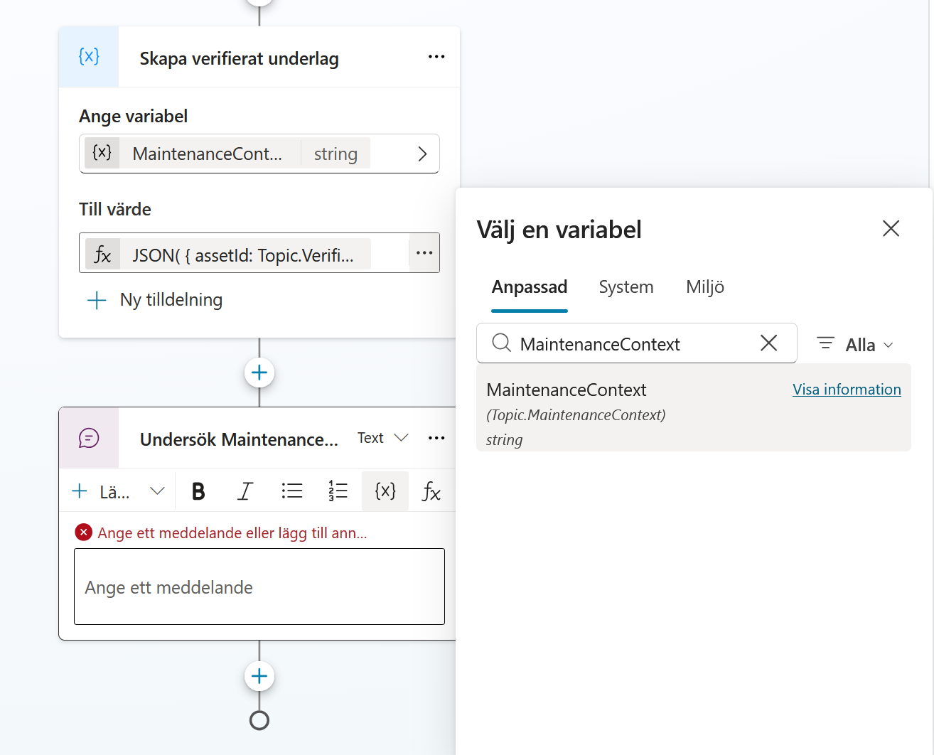 Variabelväljaren med MaintenanceContext
