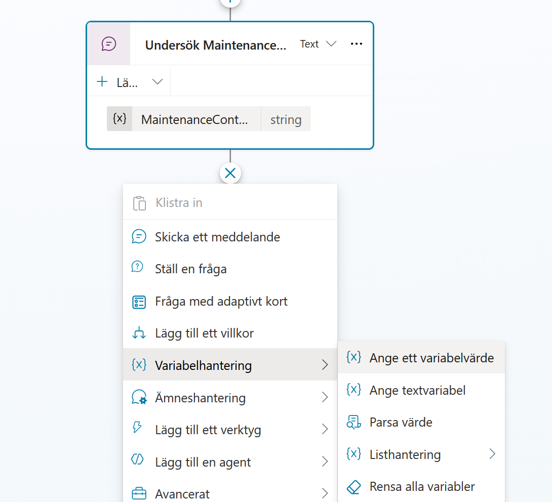 Menyn för att lägga till den sista variabelnoden