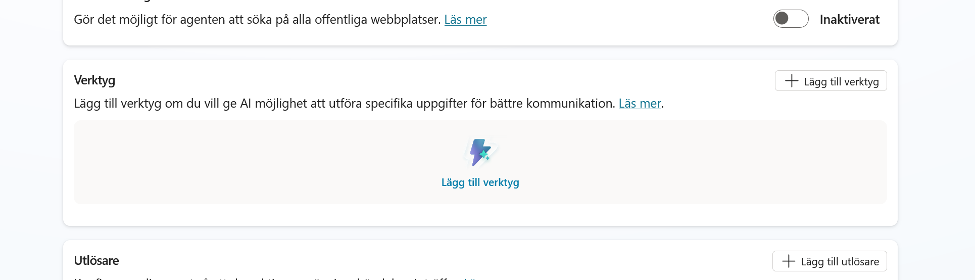 Agentens översikt med knappen Lägg till verktyg
