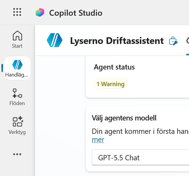 Copilot Studios vänstermeny med Verktyg